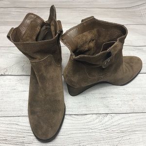 Lucky Brand Brown Suede Wedge Booties Size 7